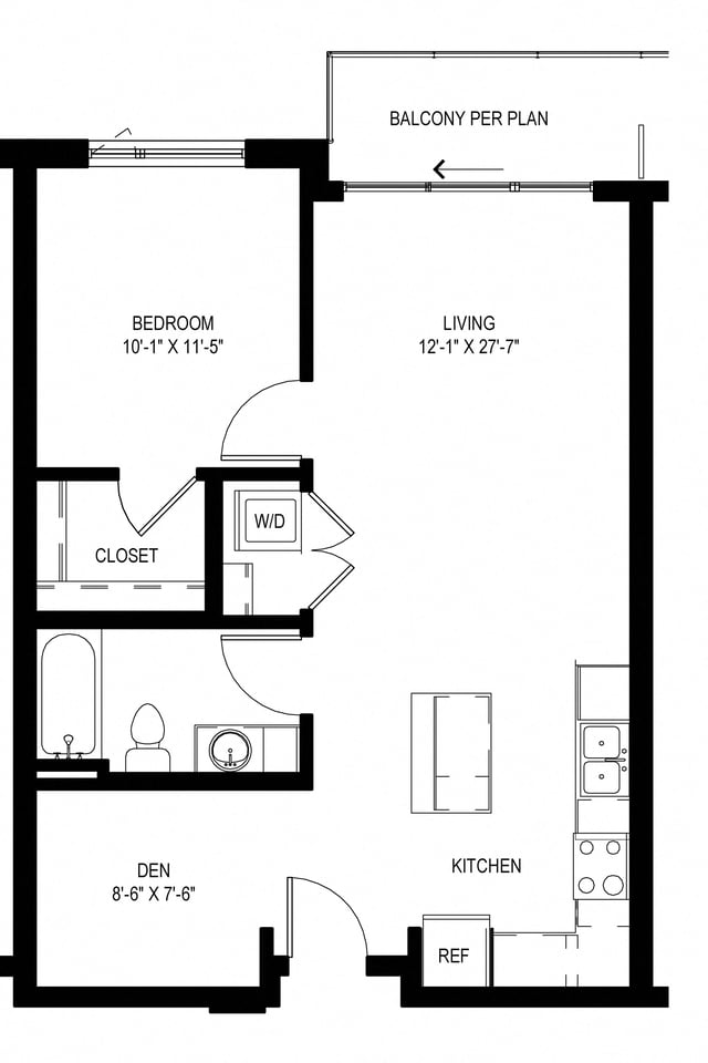 One Bedroom + Den B6 floor plan