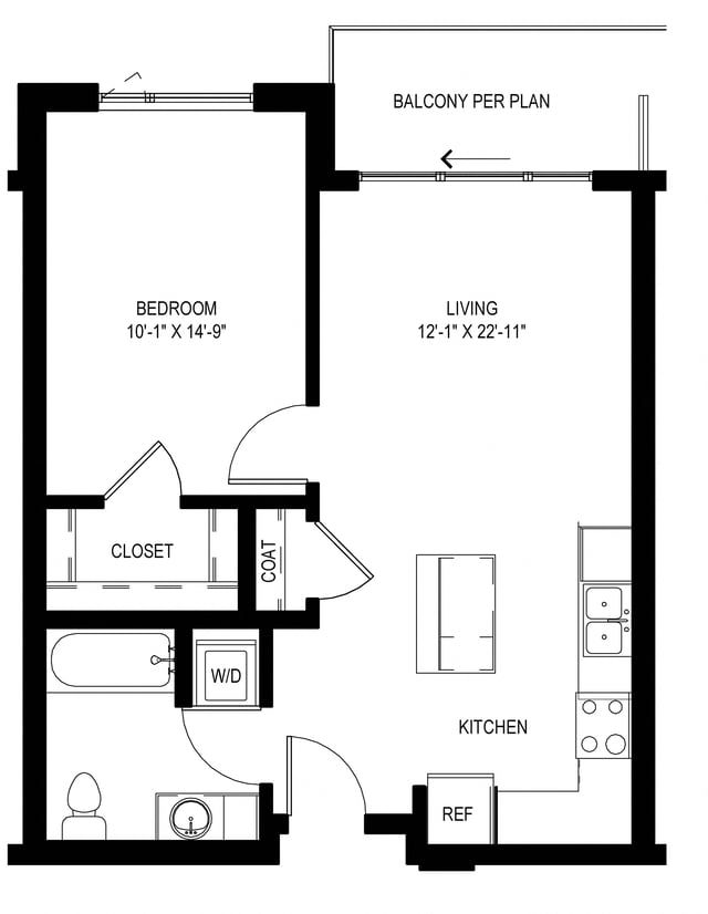 One Bedroom B2 floor plan