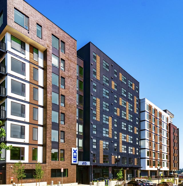 Exterior view of The Lex 415 apartment buildings