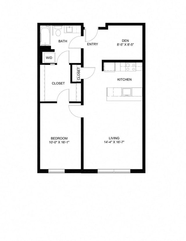 Furnished - 1 bedroom 1 bath den C1 floor plan