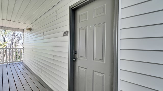 Apartment door with number 3B on the wall.