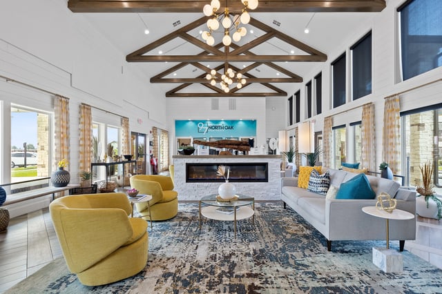 Interior view of a closet with shelving and baskets.