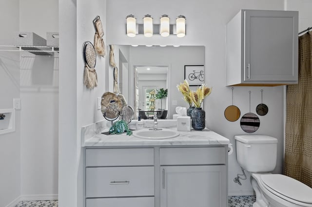 Stylish bathroom with modern fixtures and decor