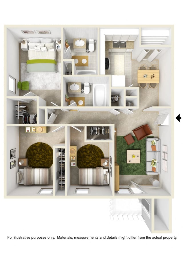 3 Bed 2 Bath floor plan