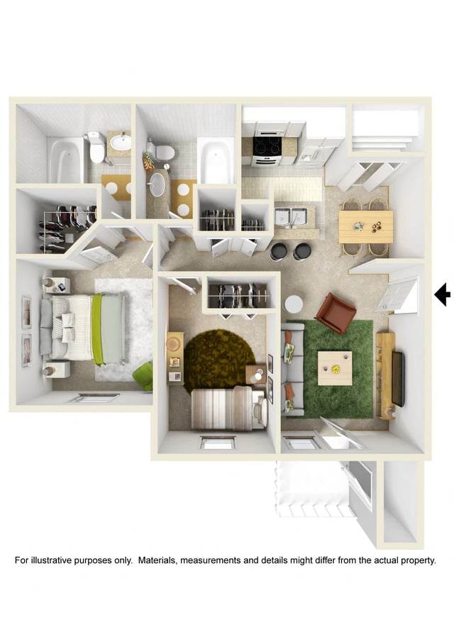 2 Bed 2 Bath floor plan