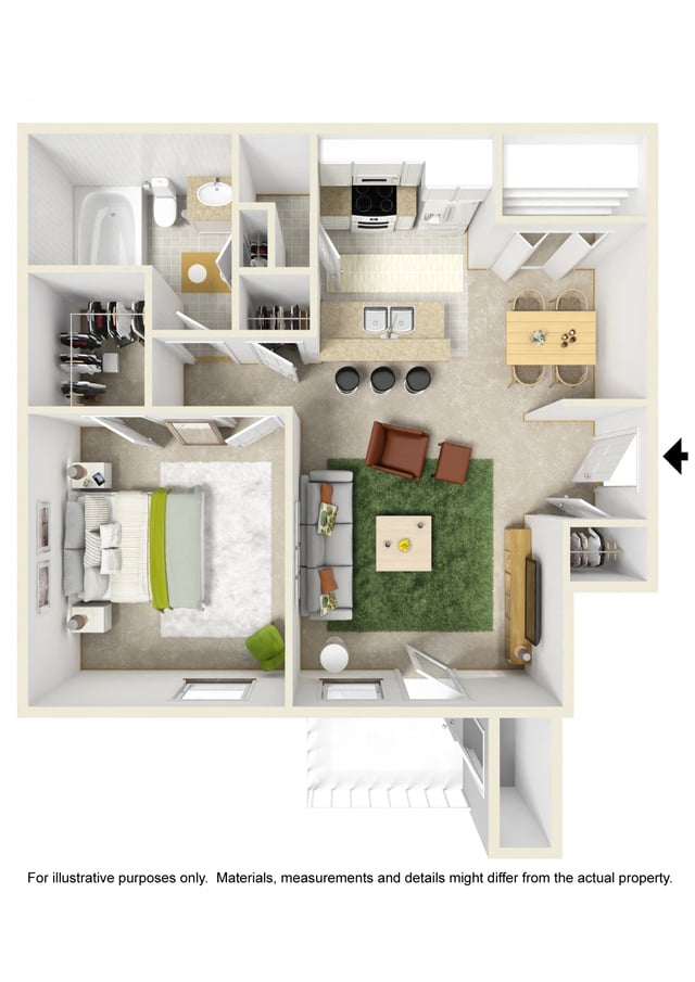 1 Bed 1 Bath floor plan