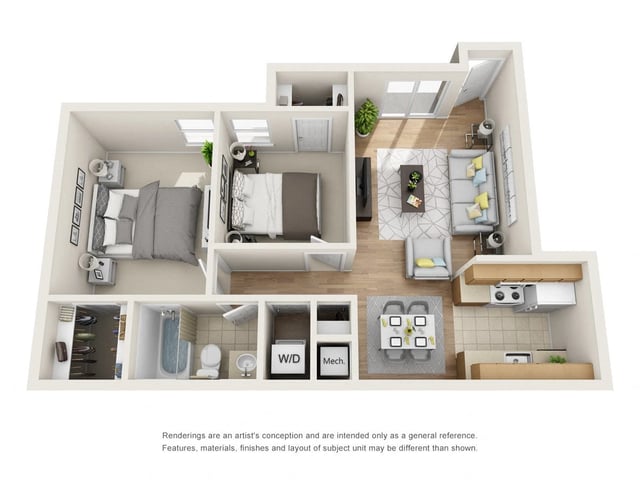 Phase I - 2 Bed 1 Bath floor plan