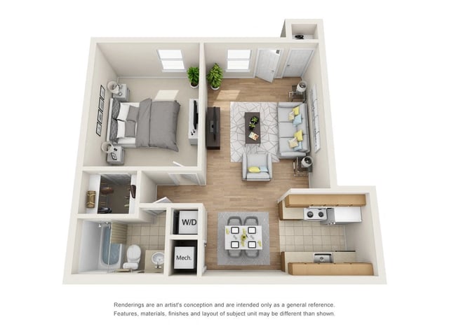 Phase I - 1 Bed 1 Bath floor plan