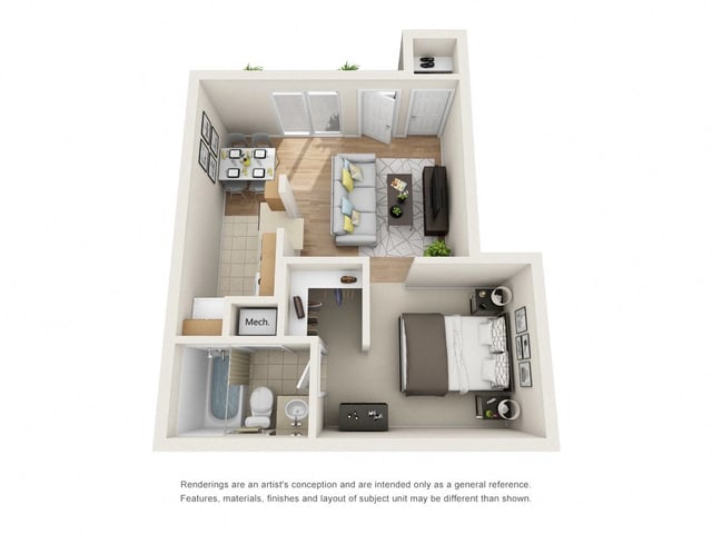 Phase I - 1 Bed 1 Bath floor plan