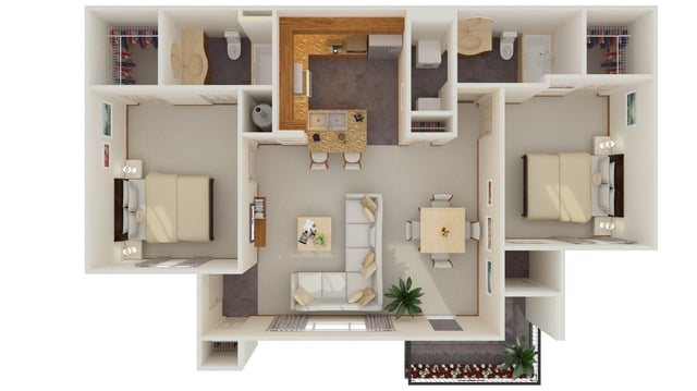 2 Bed 2 Bath (fireplace optional) floor plan
