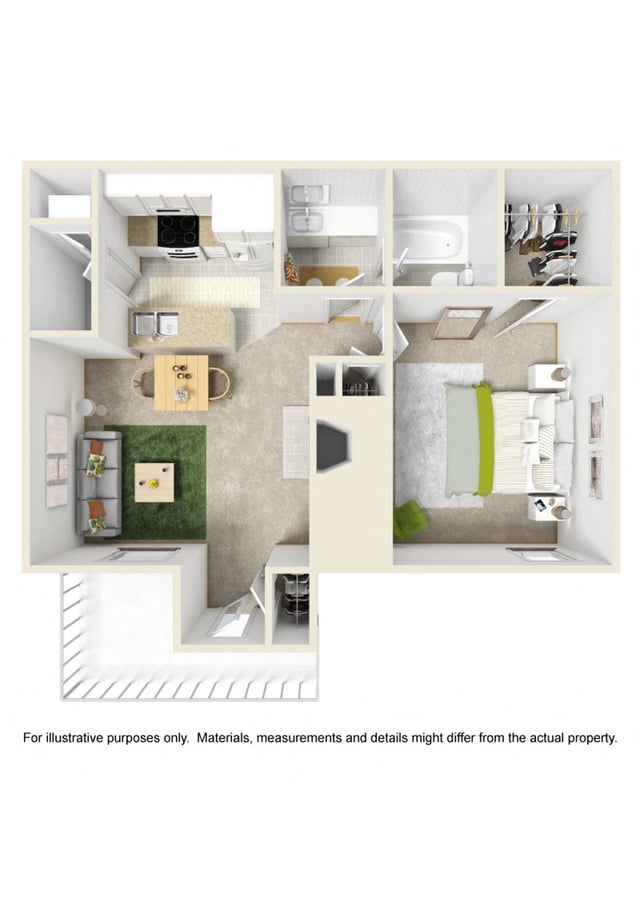 1 Bed 1 Bath floor plan
