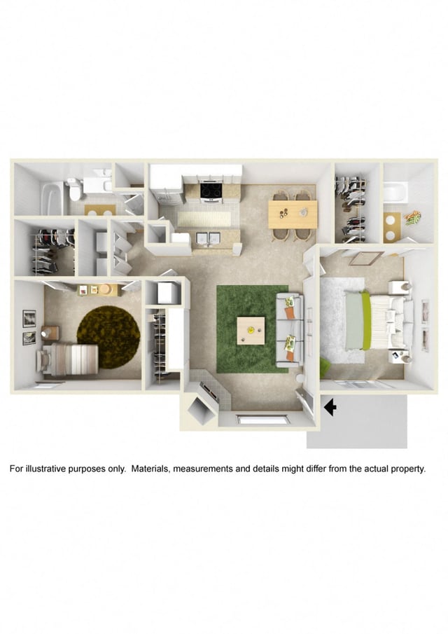 2 Bed 2 Bath floor plan