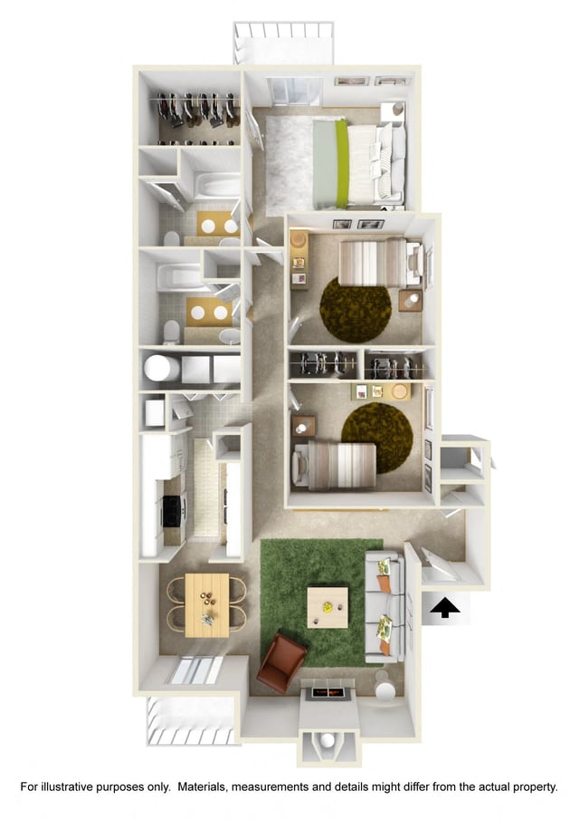 3 Bed 2 Bath Duplex floor plan