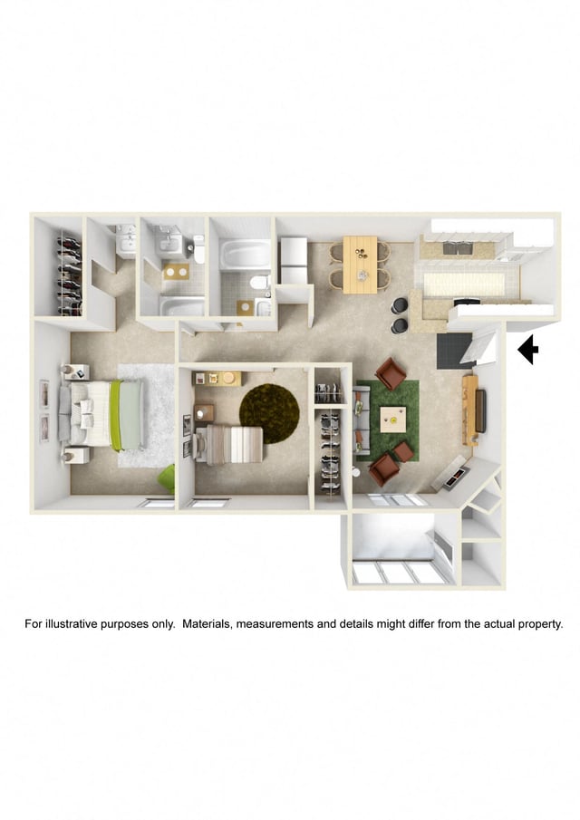 2 Bedroom 2 Bath floor plan