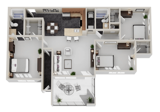 3 Bed 2 Bath floor plan