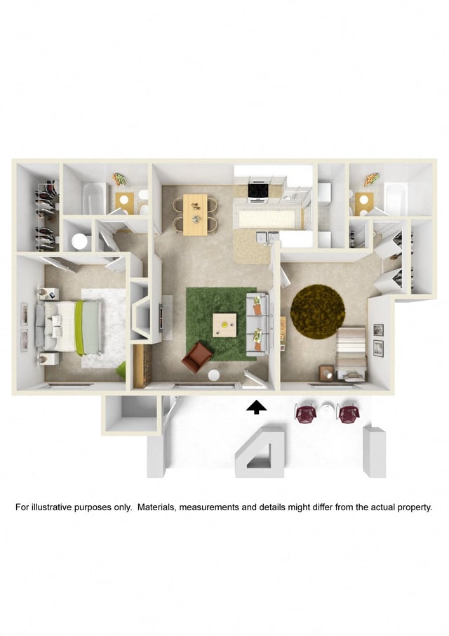2 Bed 2 Bath floor plan