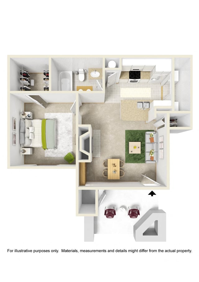 1 Bed 1 Bath floor plan