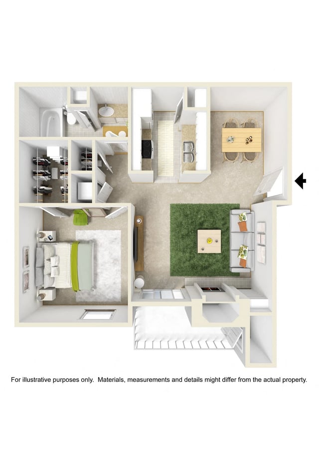 One Bed One Bath floor plan