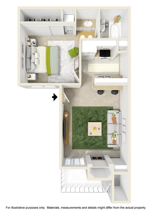 Junior One Bed One Bath floor plan