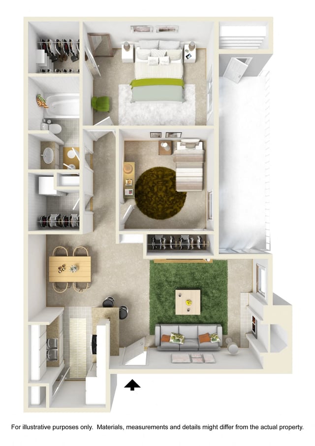 Two Bed One Bath Upgrade floor plan