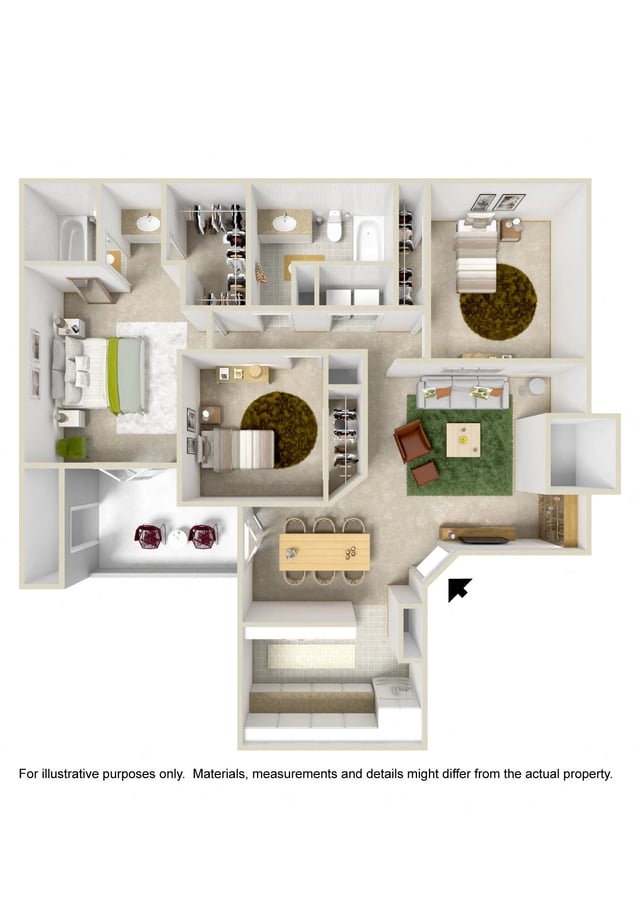 THREE BEDROOM TWO BATH floor plan