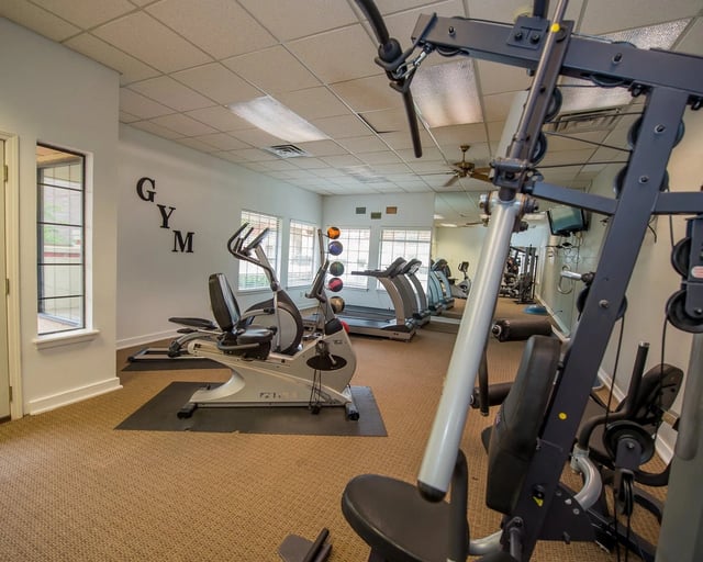 Gym with cardio machines and weightlifting equipment