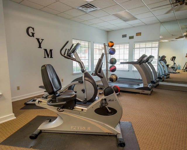 Gym with treadmills and exercise bikes