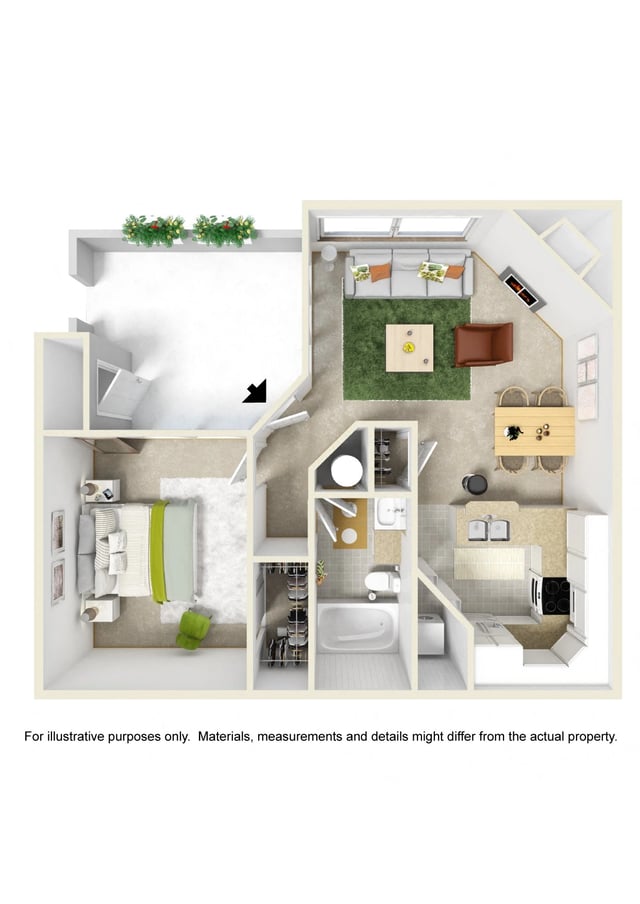 1 Bed 1 Bath floor plan