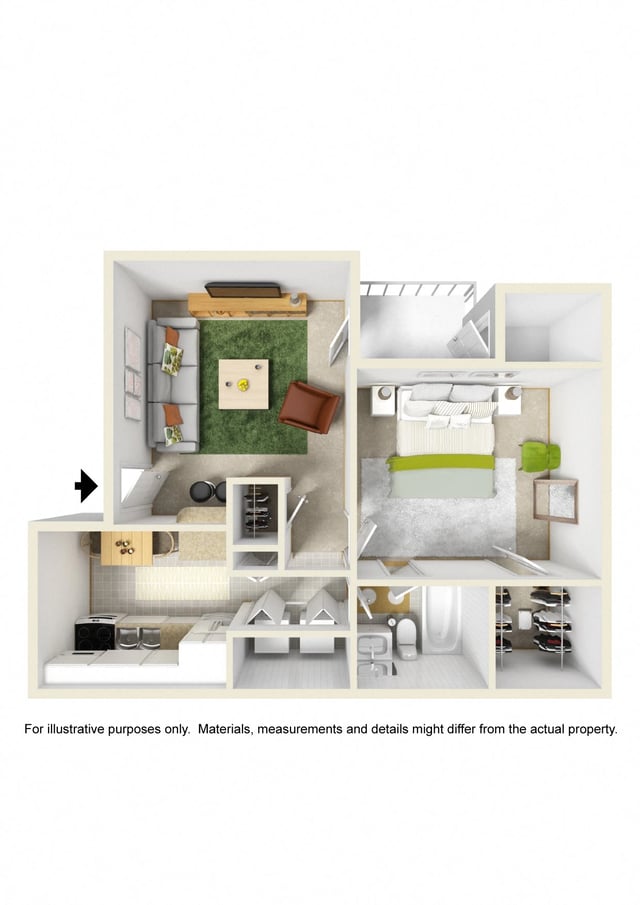 1 Bed (Patio or Sunroom) floor plan