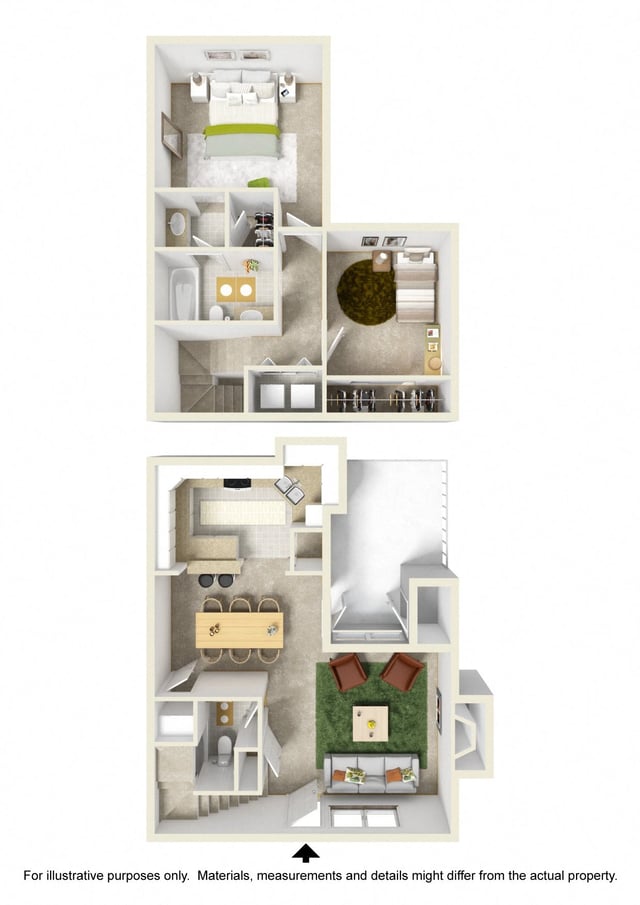 2 bed 1 1/2 bath Townhome floor plan