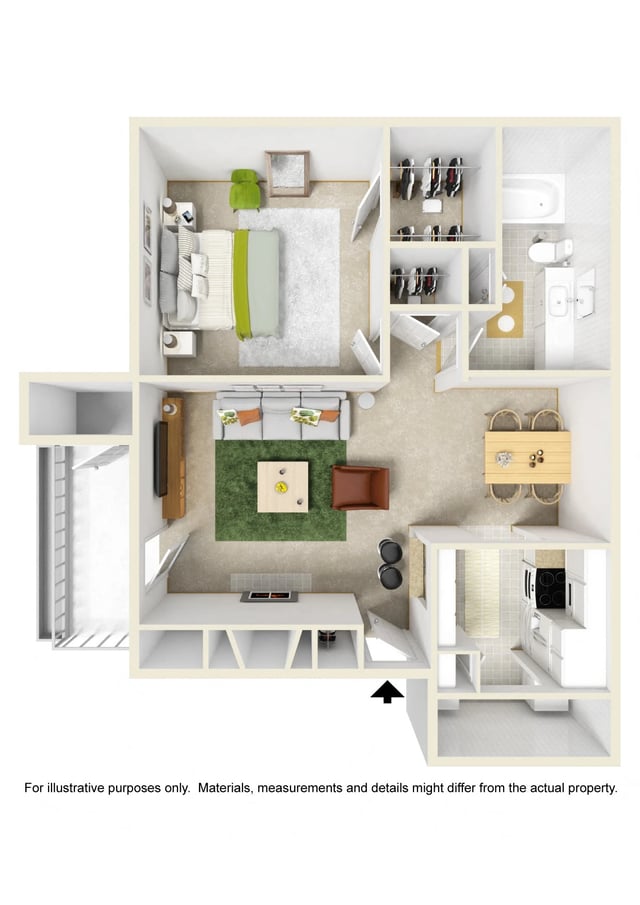 1 Bed (Patio or Sunroom) floor plan