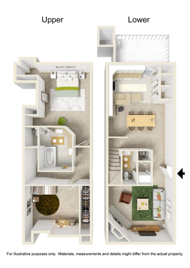 2 bed 1 1/2 bath Townhome floor plan