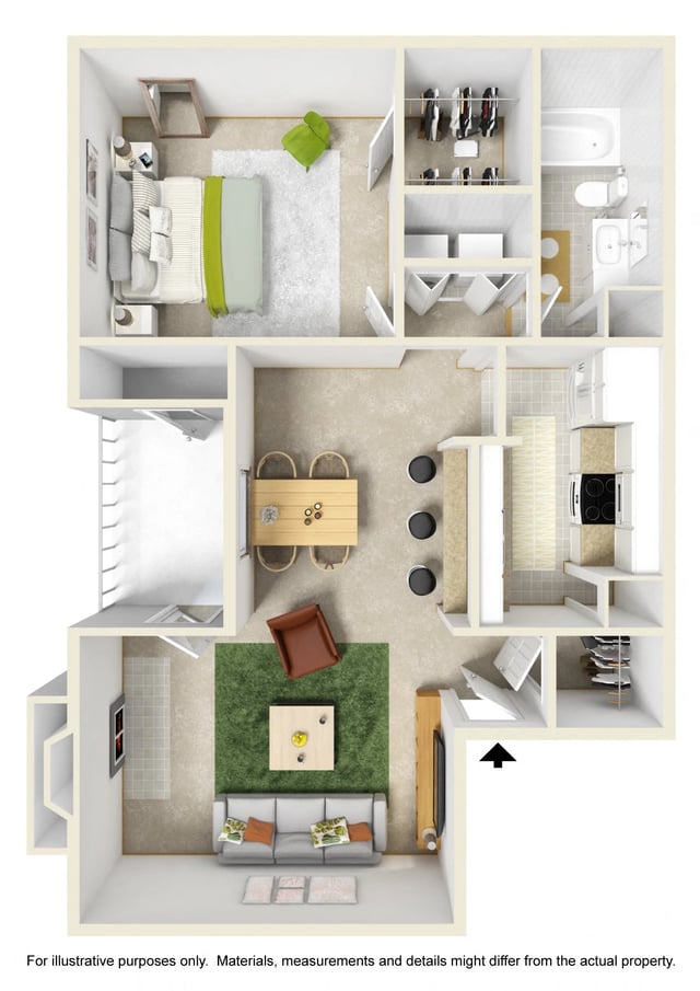 1 Bed (Patio or Sunroom) floor plan
