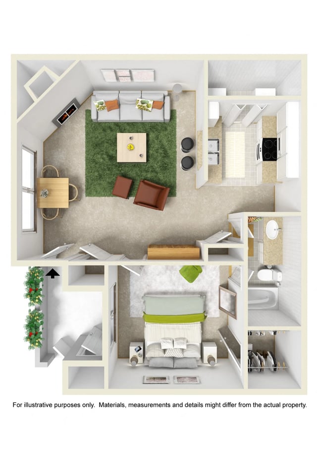 1 bed 1 bath floor plan