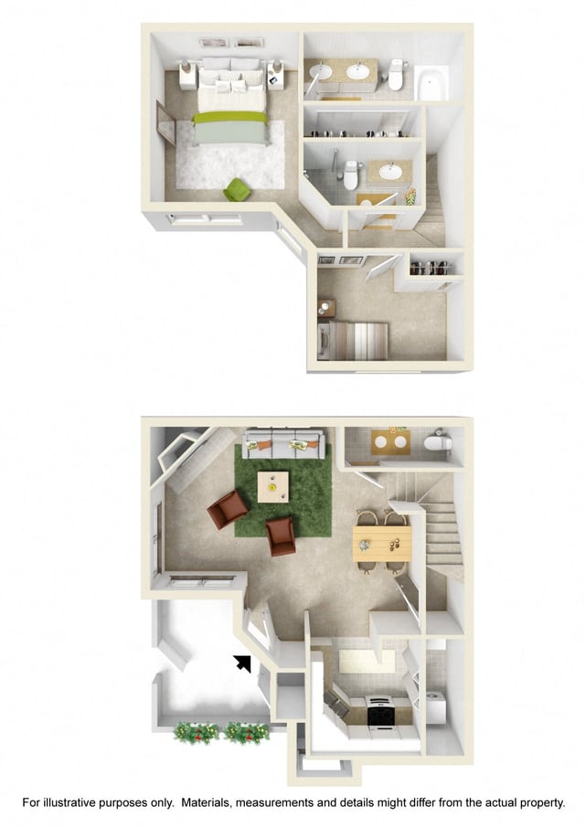 2 bed 2 1/2 bath Townhome floor plan