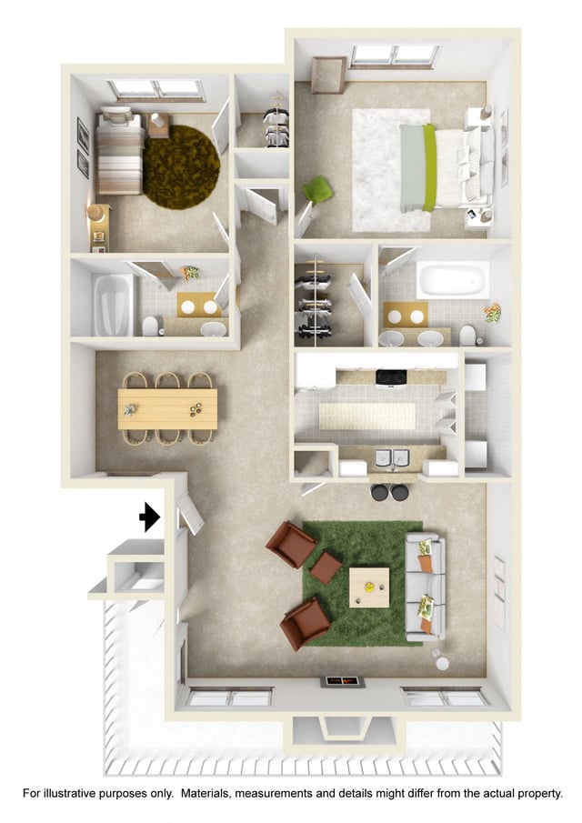2 Bed 2 Bath floor plan