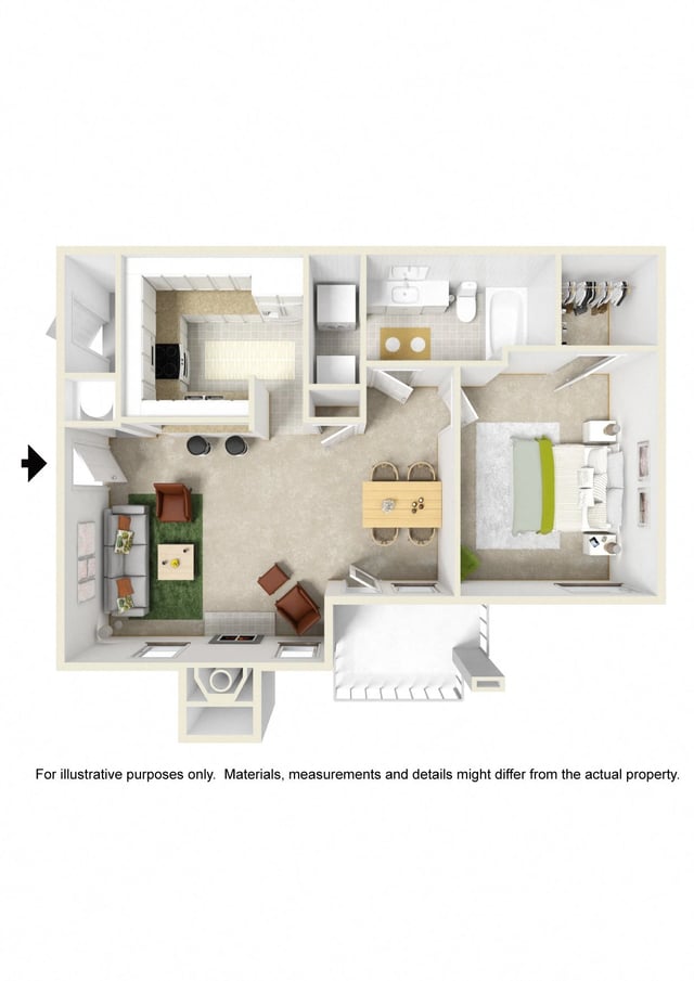1 Bed (Fireplace / Vaulted Ceiling Optional) floor plan