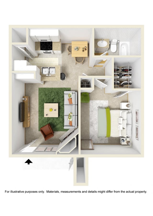 One Bed One Bath floor plan
