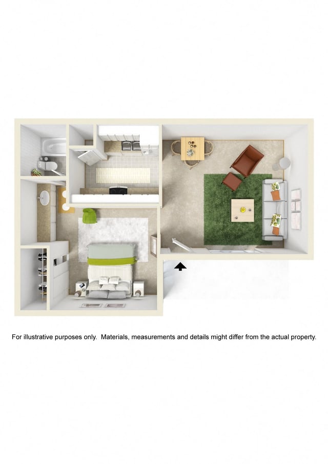 One Bed One Bath floor plan