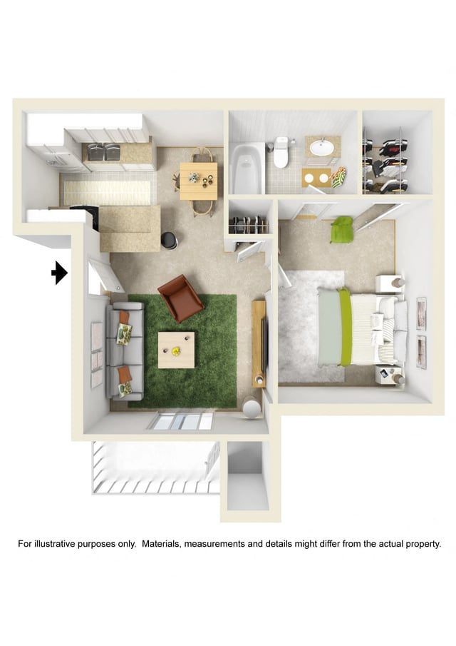 One Bed One Bath floor plan
