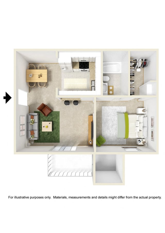 1 Bed (W/D Conn. / Fireplace Optional)