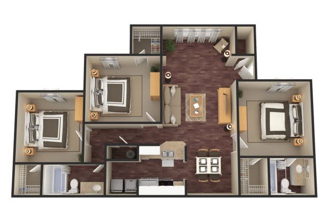3 Bed 2 Bath Upgrade floor plan