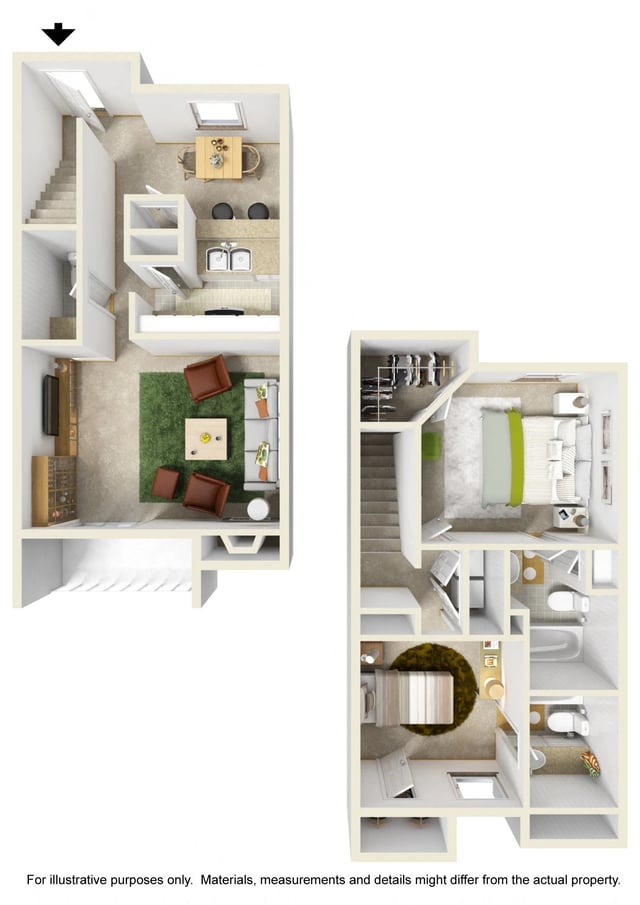 2 BED / 2.5 BATH floor plan