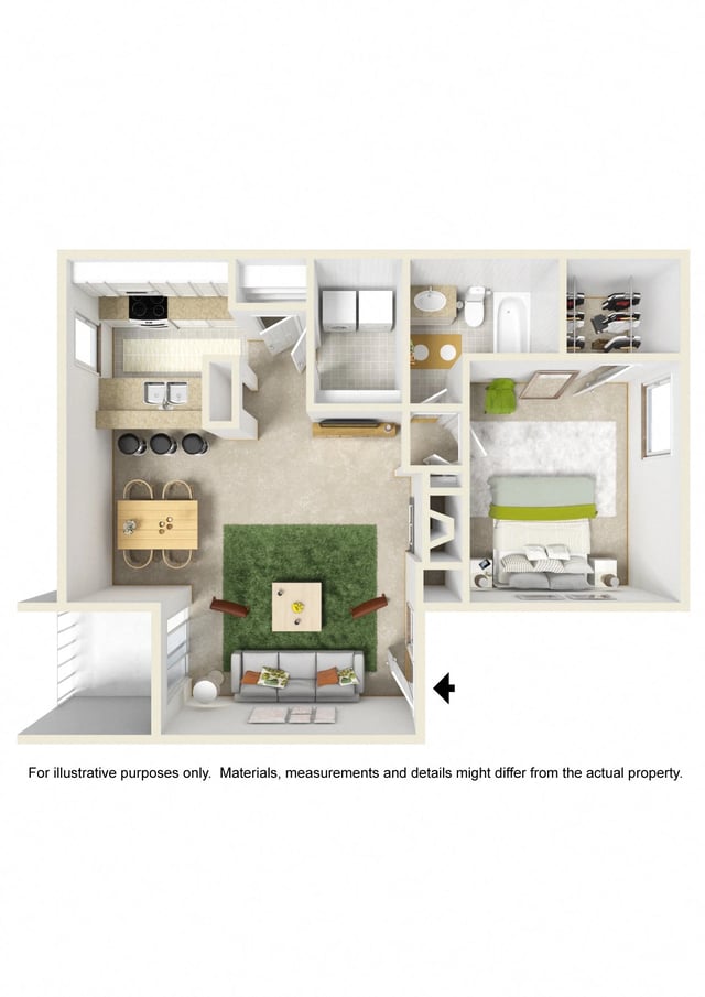 1 BED / 1 BATH floor plan