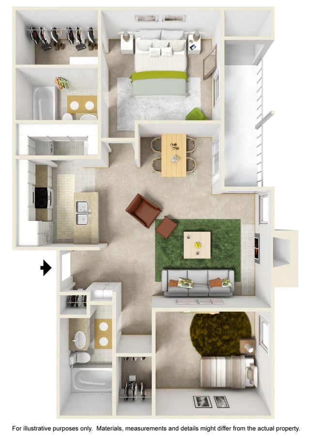 2 bedroom 2 bath floor plan