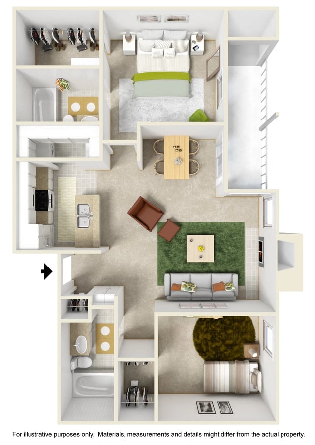 Med 2 bedroom 2 bath floor plan