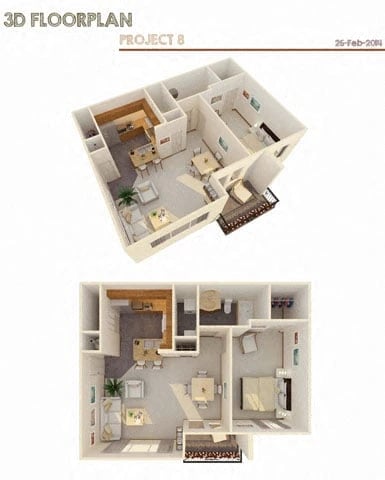 1 Bed 1 Bath (Fireplace Optional) floor plan