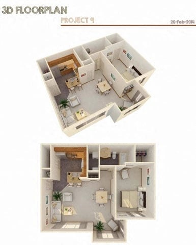 1 Bed w/ Flex Space floor plan