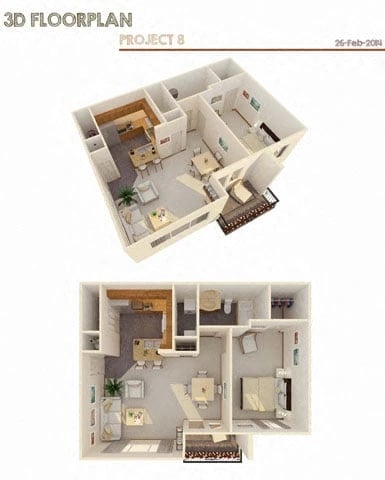 1 Bed 1 Bath floor plan