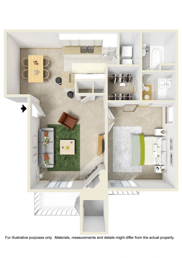 1 Bed 1 Bath floor plan